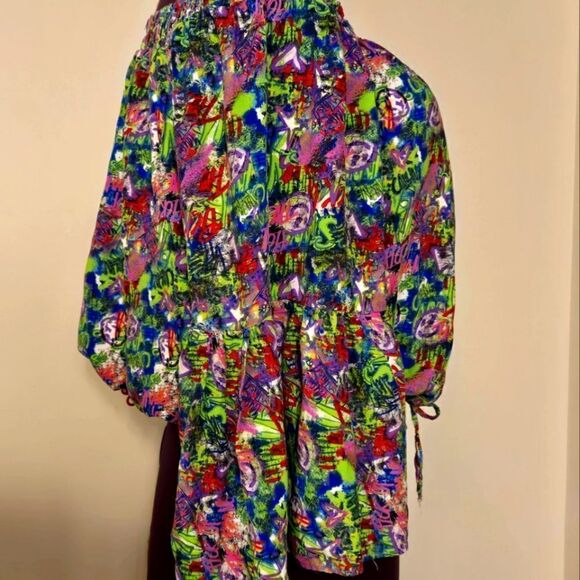 Rouge Helium Green and Purple Ruffled Smocked Blouse - Picture 5 of 6